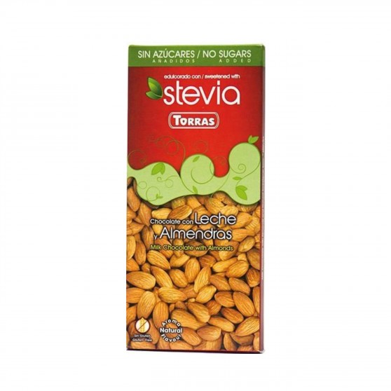 Mléčná čokoláda slazená sladidlem z rostliny STEVIA s mandlemi 125g Torras